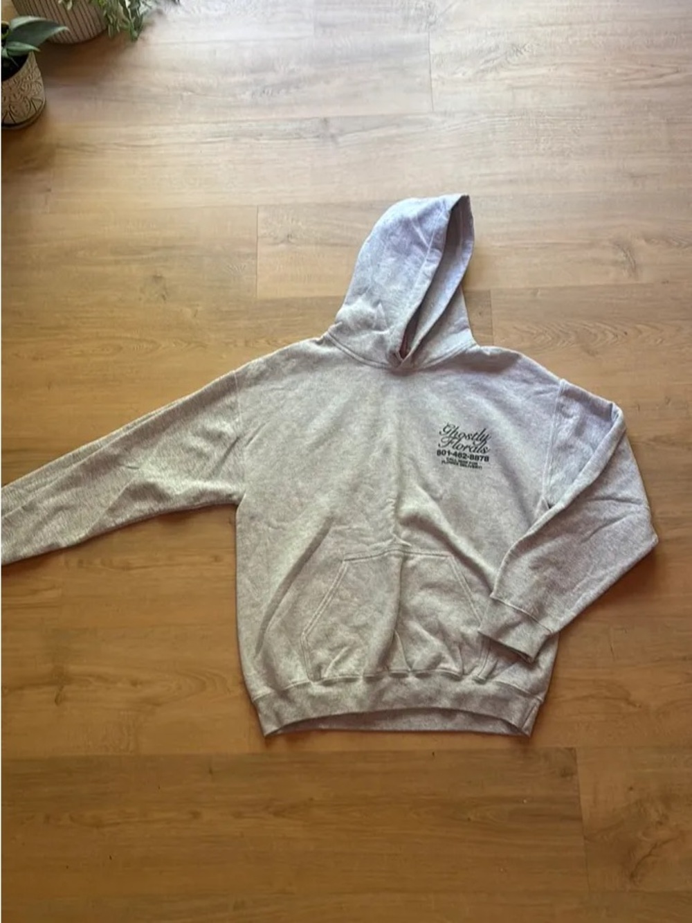 Lonely Ghost Heather Gray Pullover Hoodie in Ghostly Florals